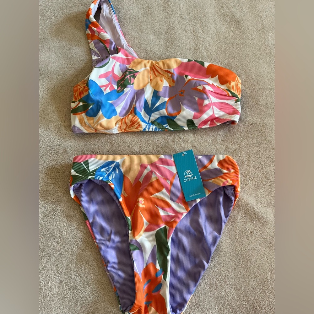 Cupshe Tropical One Shoulder Bikini Set